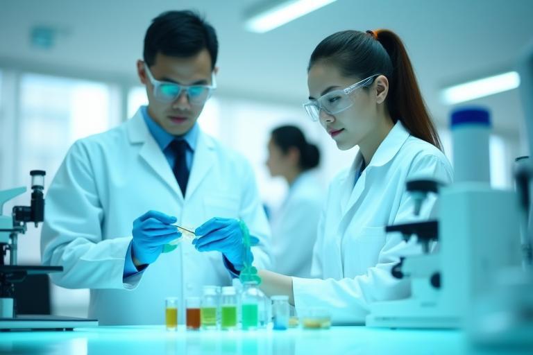Tim laboratorium menganalisis bahan baku